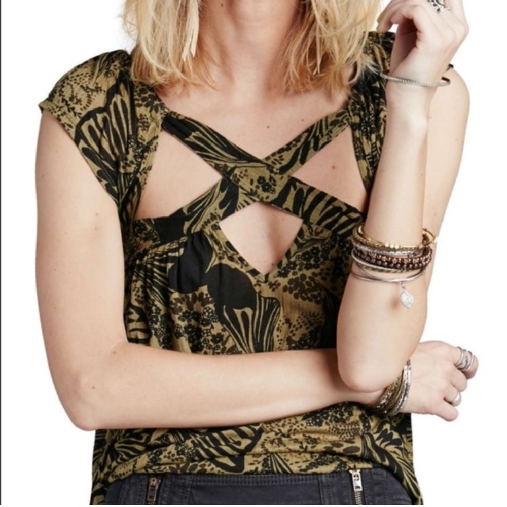 FREE PEOPLE Women’s Sugar Cane Crisscross Strappy Tank Top Gold & Black Size Med